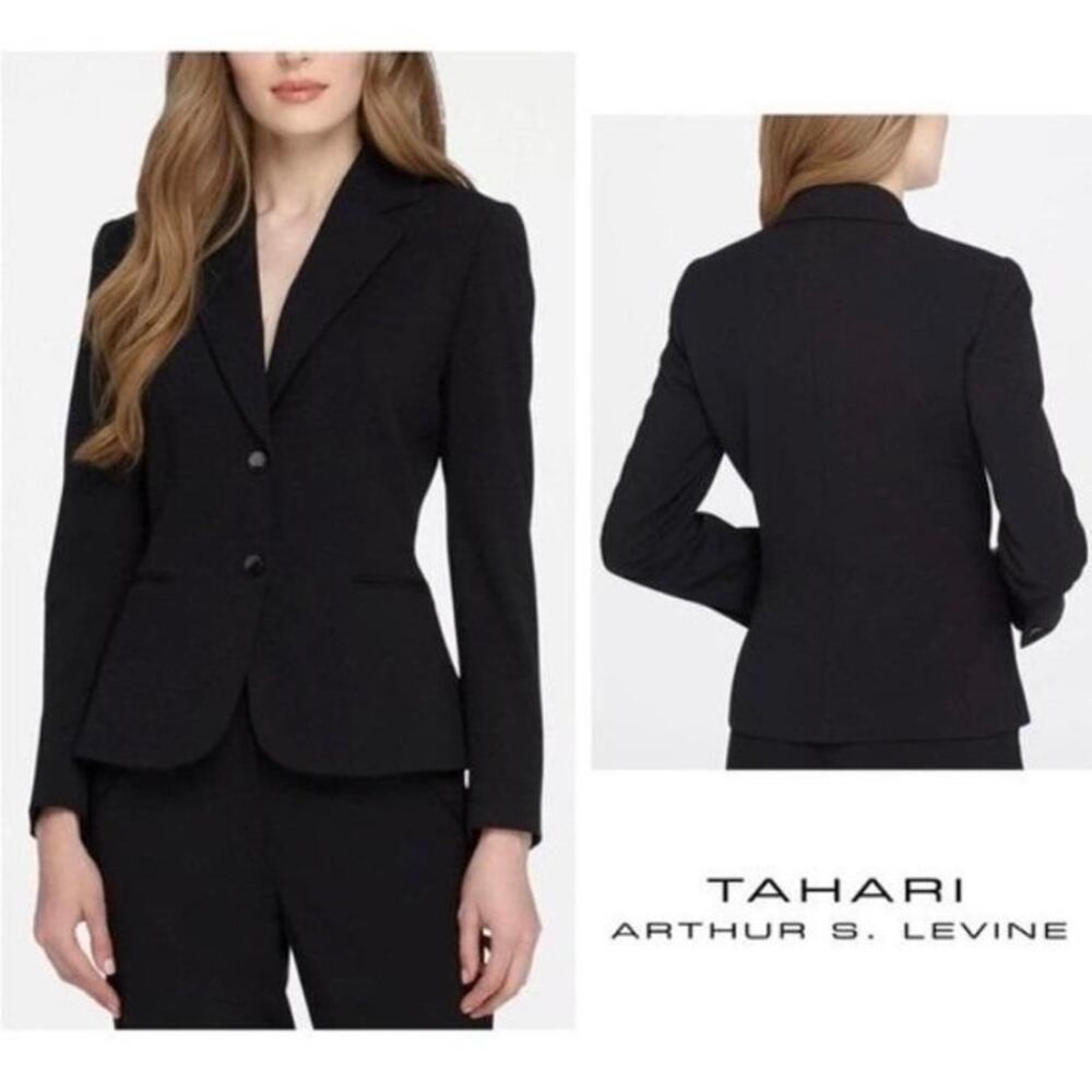 Career Blazer Tahari  ‘Jason’ Jacket Size 10 Classic Black Corporate Chic